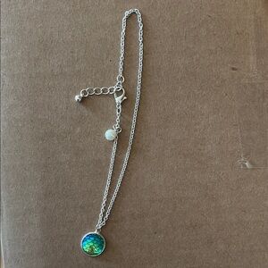 Elegant Silver Anklet with Green Pendant